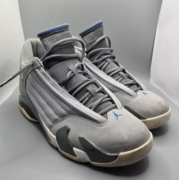 Nike Air Jordan 14 Retro Wolf Grey Sport Blue 487471-004 Size 10 Men’s Pre-Owned - Picture 1 of 9